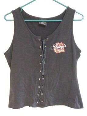 Vintage 2006 Sturgis Biker Motorcycle Rally Lace-Up Front Tank Top Size L